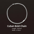 Cuban bold chain necklace on a dark background and size