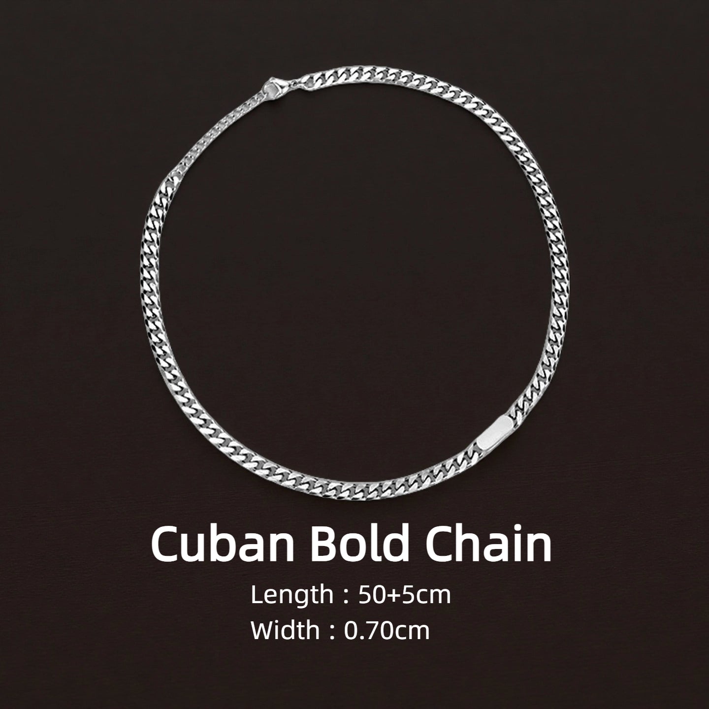 Cuban bold chain necklace on a dark background and size