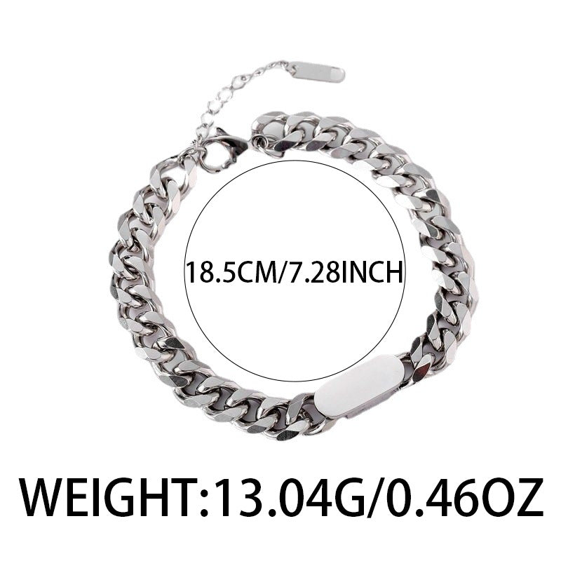 Silver chain bracelet with measurement and weight information on a white background