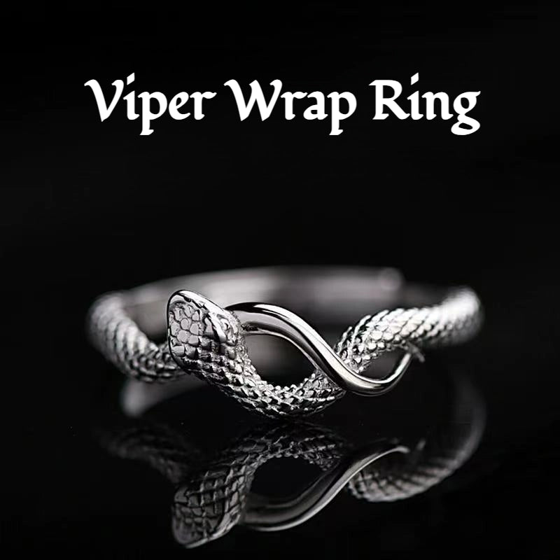 Silver 'Viper Wrap Ring' on a black background